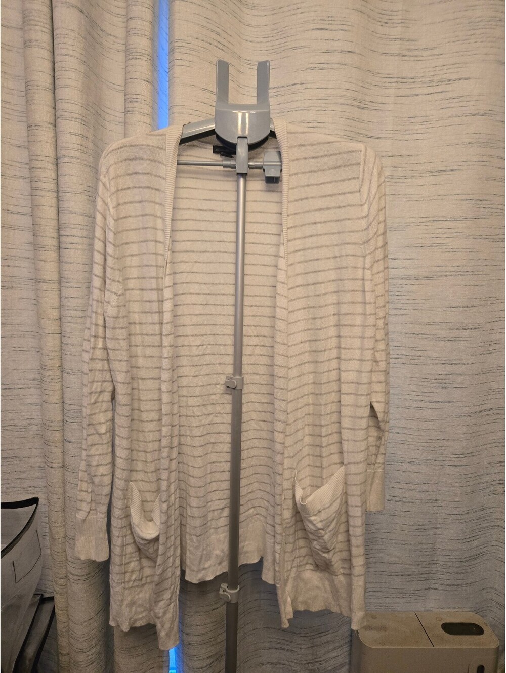 Eddie Bauer 2XL Cream Ivory Striped Open Front Cardigan Sweater Boho Coastal